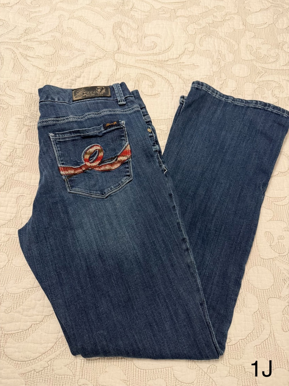 Seven7 Women's Dark Blue Bootcut Jeans with Embroidered Back Pocket